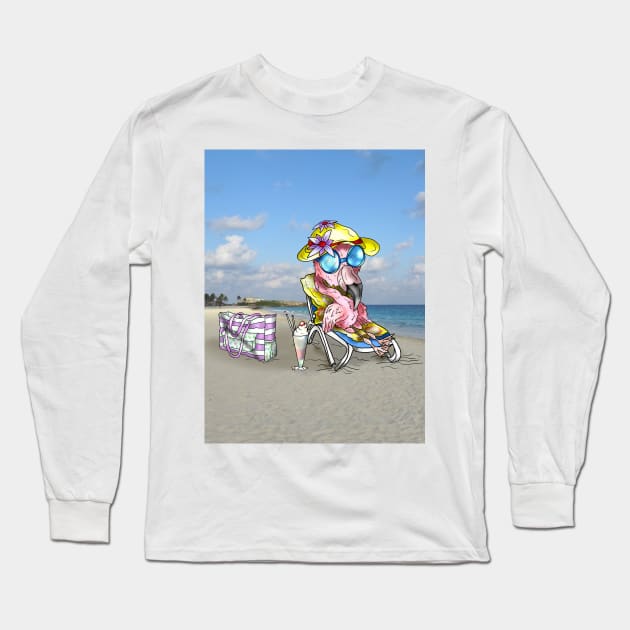 pink flamingo beach bum Long Sleeve T-Shirt by cuisinecat